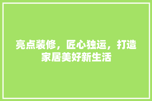亮点装修，匠心独运，打造家居美好新生活 材料设备