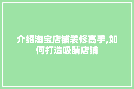 介绍淘宝店铺装修高手,如何打造吸睛店铺 材料设备