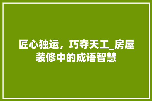 匠心独运，巧夺天工_房屋装修中的成语智慧 新型材料