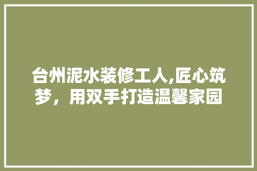 台州泥水装修工人,匠心筑梦，用双手打造温馨家园 设计原则