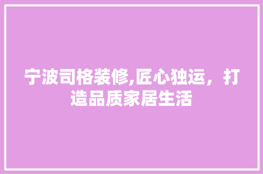 宁波司格装修,匠心独运，打造品质家居生活 常见问题