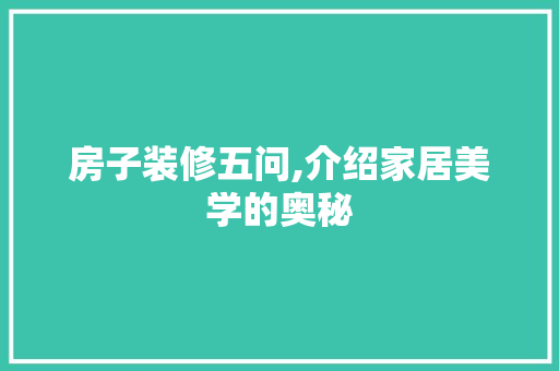 房子装修五问,介绍家居美学的奥秘 施工技术