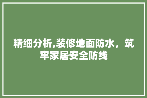 精细分析,装修地面防水，筑牢家居安全防线 工艺流程