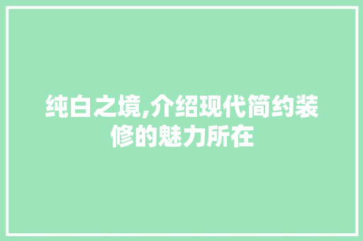 纯白之境,介绍现代简约装修的魅力所在 施工管理