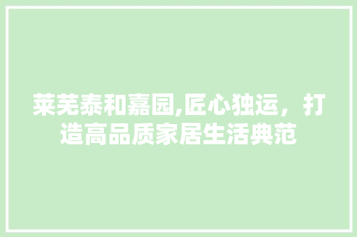 莱芜泰和嘉园,匠心独运，打造高品质家居生活典范 施工工艺