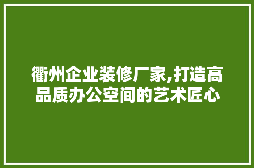 衢州企业装修厂家,打造高品质办公空间的艺术匠心 施工管理