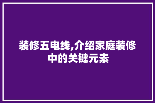 装修五电线,介绍家庭装修中的关键元素 设计原则