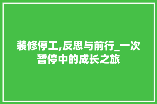 装修停工,反思与前行_一次暂停中的成长之旅 常见问题