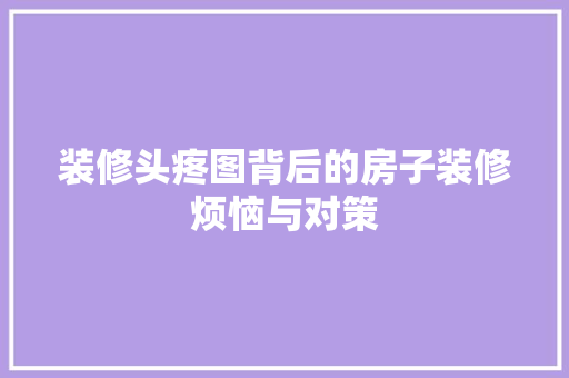 装修头疼图背后的房子装修烦恼与对策 知识问答