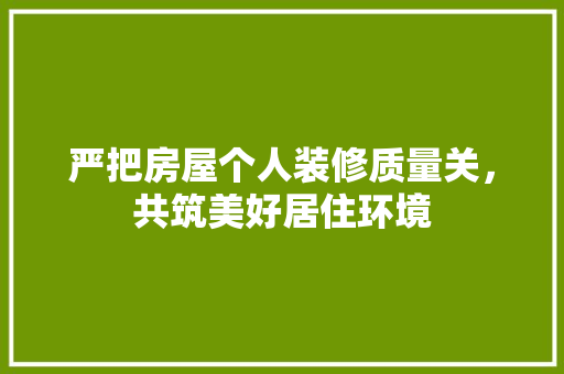 严把房屋个人装修质量关，共筑美好居住环境 工艺流程