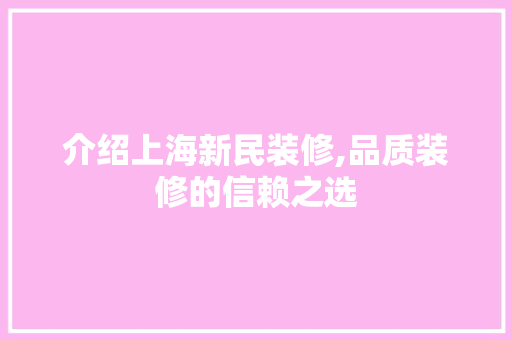 介绍上海新民装修,品质装修的信赖之选 住宅建筑设计