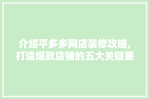 介绍平多多网店装修攻略,打造爆款店铺的五大关键要素 公共建筑设计