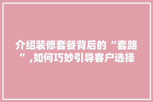 介绍装修套餐背后的“套路”,如何巧妙引导客户选择 公共建筑设计