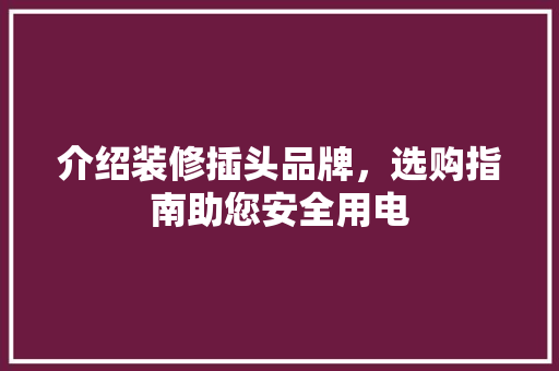 介绍装修插头品牌，选购指南助您安全用电 常见问题