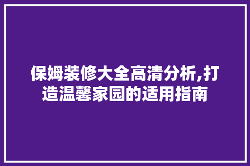 保姆装修大全高清分析,打造温馨家园的适用指南 施工工艺