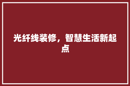 光纤线装修，智慧生活新起点 住宅建筑设计