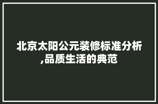 北京太阳公元装修标准分析,品质生活的典范 施工技术