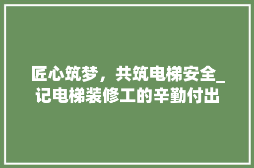 匠心筑梦，共筑电梯安全_记电梯装修工的辛勤付出 建筑法规