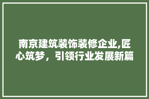 南京建筑装饰装修企业,匠心筑梦，引领行业发展新篇章 设计原则