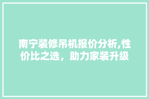 南宁装修吊机报价分析,性价比之选，助力家装升级 常用设备