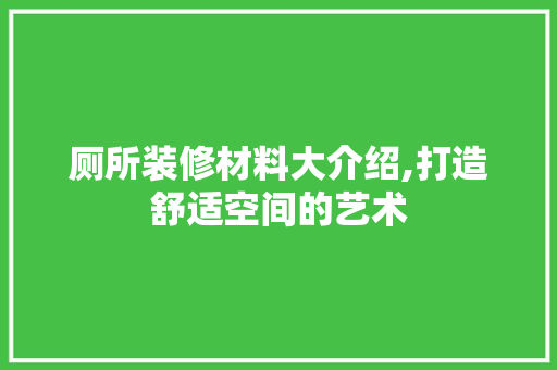厕所装修材料大介绍,打造舒适空间的艺术 生态建筑设计