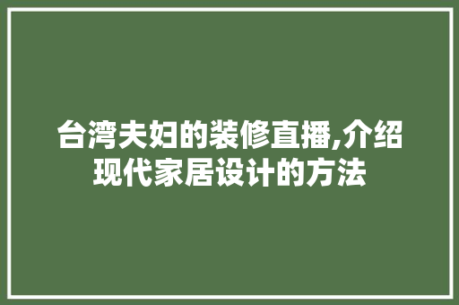 台湾夫妇的装修直播,介绍现代家居设计的方法