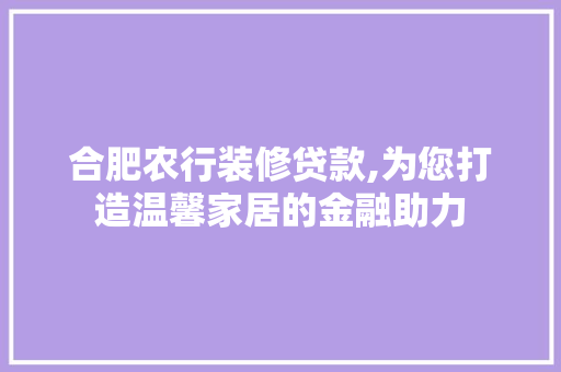 合肥农行装修贷款,为您打造温馨家居的金融助力 设计原则