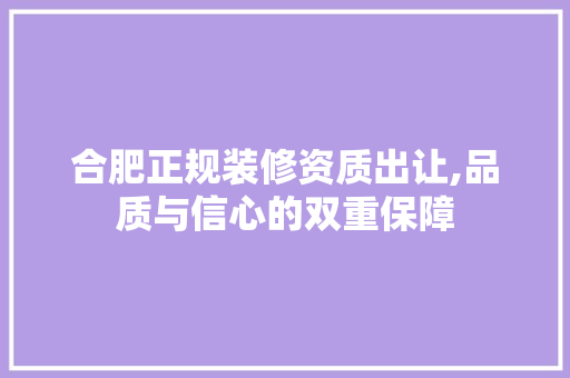 合肥正规装修资质出让,品质与信心的双重保障 施工工艺