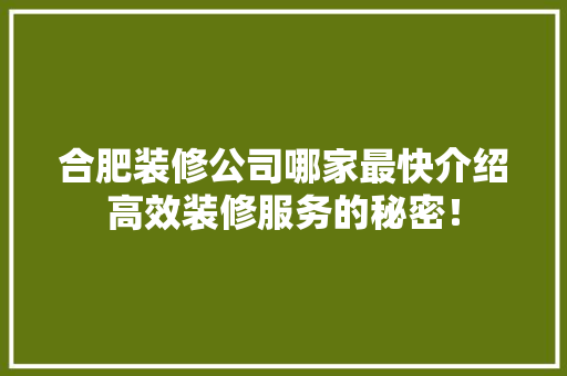 合肥装修公司哪家最快介绍高效装修服务的秘密！ 新型材料