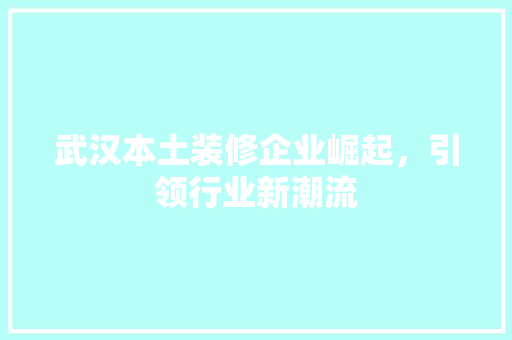武汉本土装修企业崛起，引领行业新潮流 施工工艺