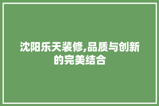 沈阳乐天装修,品质与创新的完美结合 建筑设计