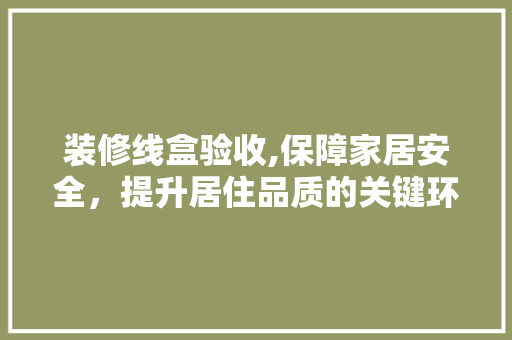 装修线盒验收,保障家居安全，提升居住品质的关键环节 设计原则