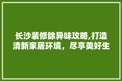 长沙装修除异味攻略,打造清新家居环境，尽享美好生活 工艺流程