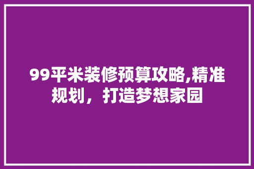 99平米装修预算攻略,精准规划，打造梦想家园 施工工艺