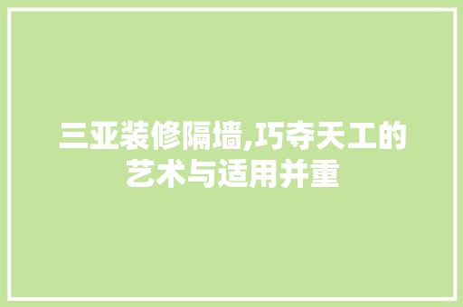 三亚装修隔墙,巧夺天工的艺术与适用并重 常用设备