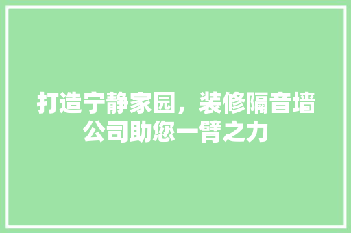 打造宁静家园，装修隔音墙公司助您一臂之力 施工管理