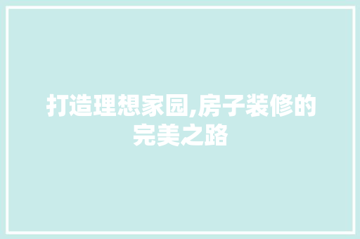打造理想家园,房子装修的完美之路 施工管理
