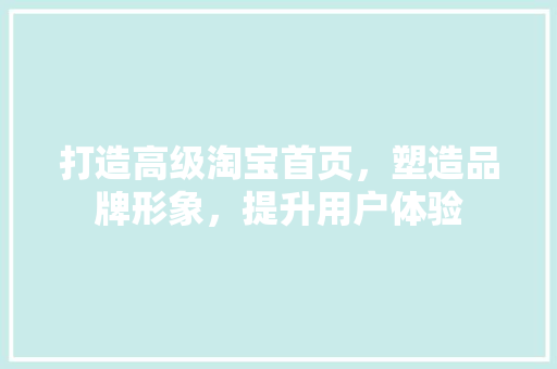 打造高级淘宝首页，塑造品牌形象，提升用户体验