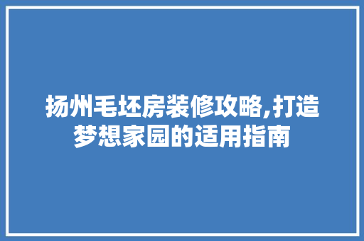扬州毛坯房装修攻略,打造梦想家园的适用指南 施工管理