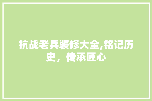 抗战老兵装修大全,铭记历史，传承匠心 常用设备