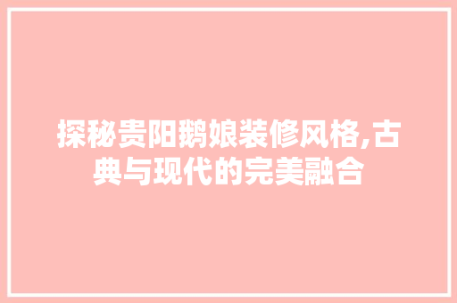 探秘贵阳鹅娘装修风格,古典与现代的完美融合 常用设备