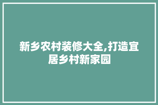 新乡农村装修大全,打造宜居乡村新家园 施工工艺