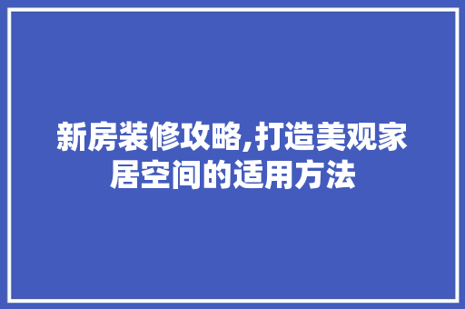 新房装修攻略,打造美观家居空间的适用方法 施工管理