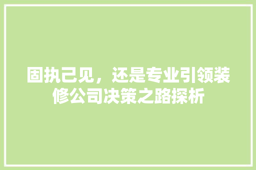 固执己见，还是专业引领装修公司决策之路探析 施工管理