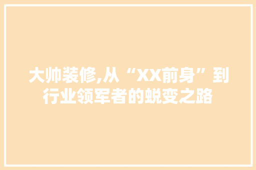 大帅装修,从“XX前身”到行业领军者的蜕变之路 施工工艺
