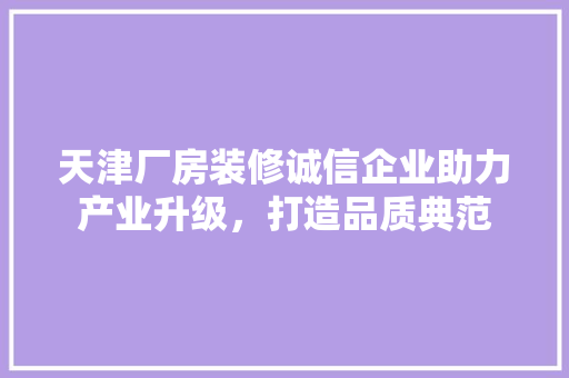 天津厂房装修诚信企业助力产业升级，打造品质典范 施工工艺