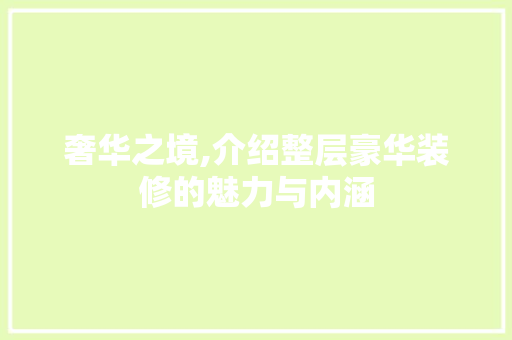 奢华之境,介绍整层豪华装修的魅力与内涵 常见问题
