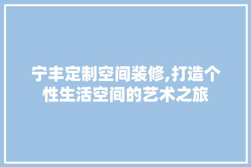 宁丰定制空间装修,打造个性生活空间的艺术之旅
