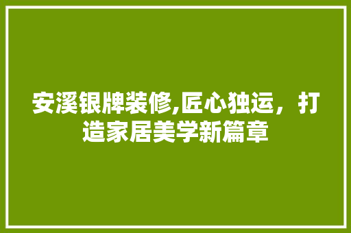 安溪银牌装修,匠心独运，打造家居美学新篇章 材料设备