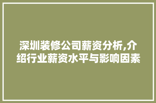 深圳装修公司薪资分析,介绍行业薪资水平与影响因素 常用设备